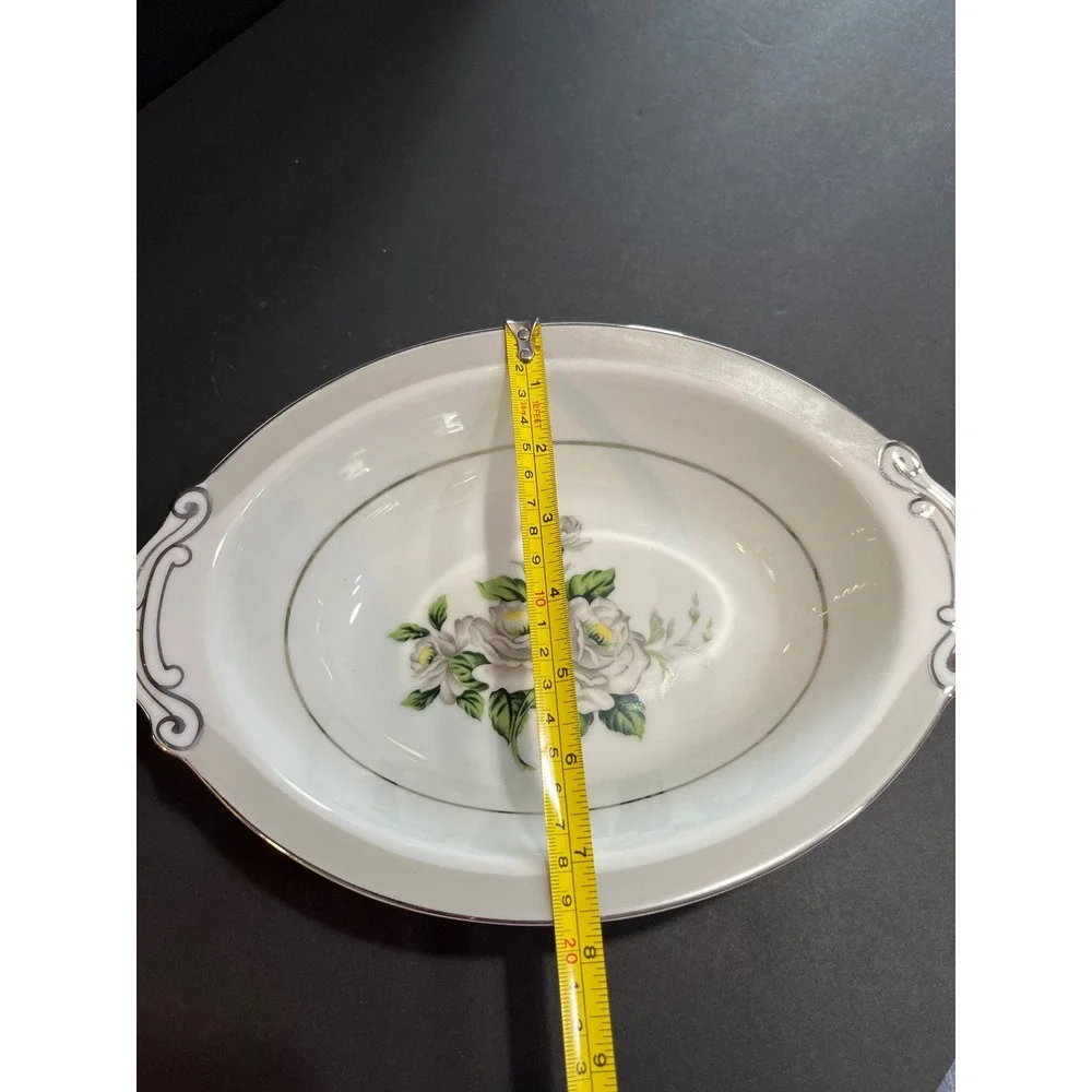 Gold Coast China First Love Oval Vegetable Bowl Gray Rose Platinum Trim Japan